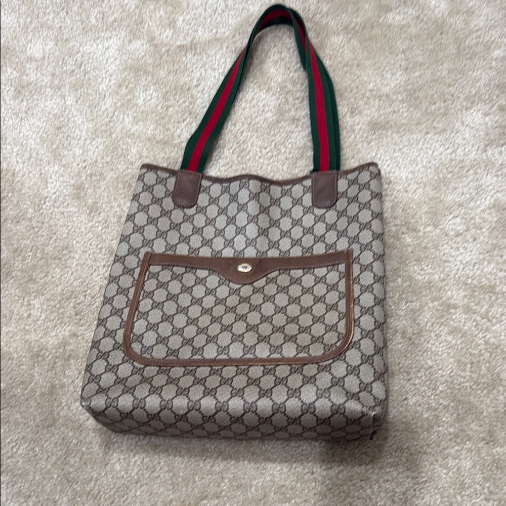 Gucci Cream and Brown Tote Bag with Iconic Monogram
